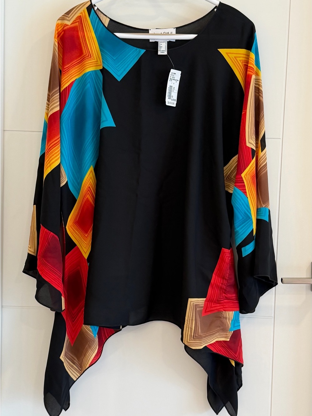 Joseph Ribkoff Black Blouse with Multicolor Geometric Print